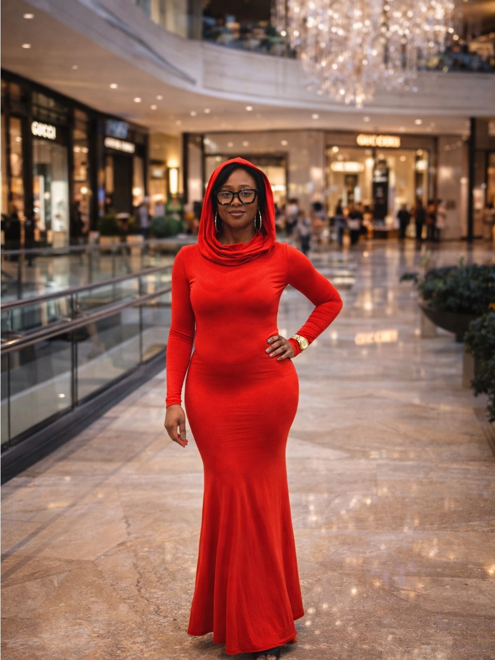 Long Red Hooded Dress